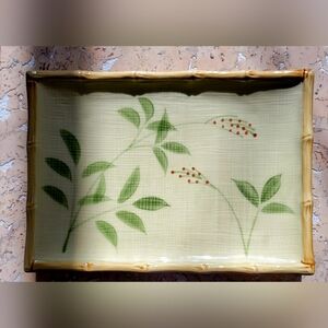 Vintage Hand painted ceramic bamboo tray